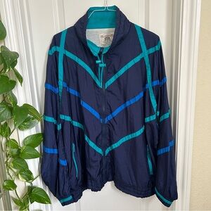 Vintage Men’s Windbreaker Jacket By John Ashford Sport In Navy & Teal Size XL